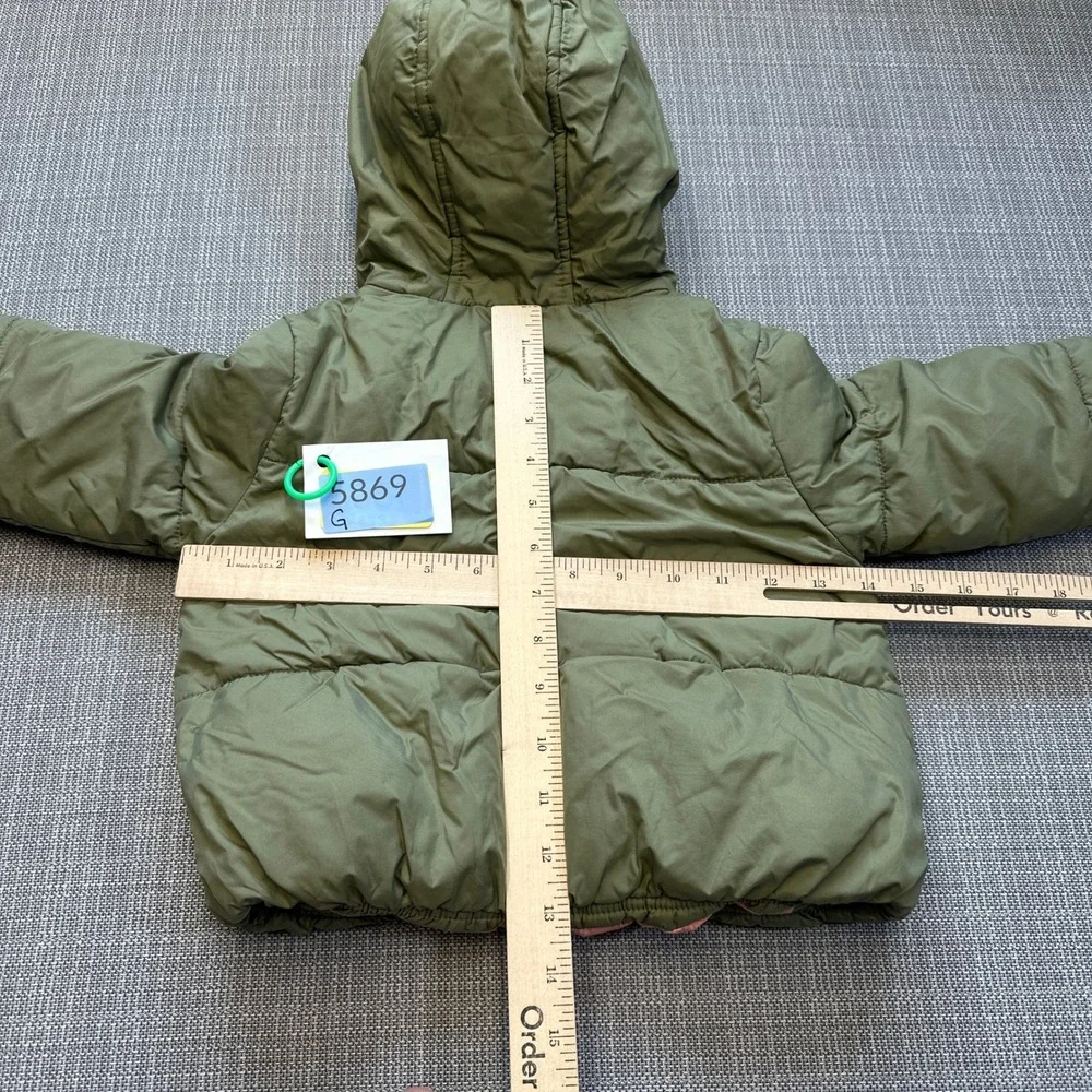 Gymboree Go Outside Puffer Jacket Kids XXS 3 Olive Green Hooded Peach Lining